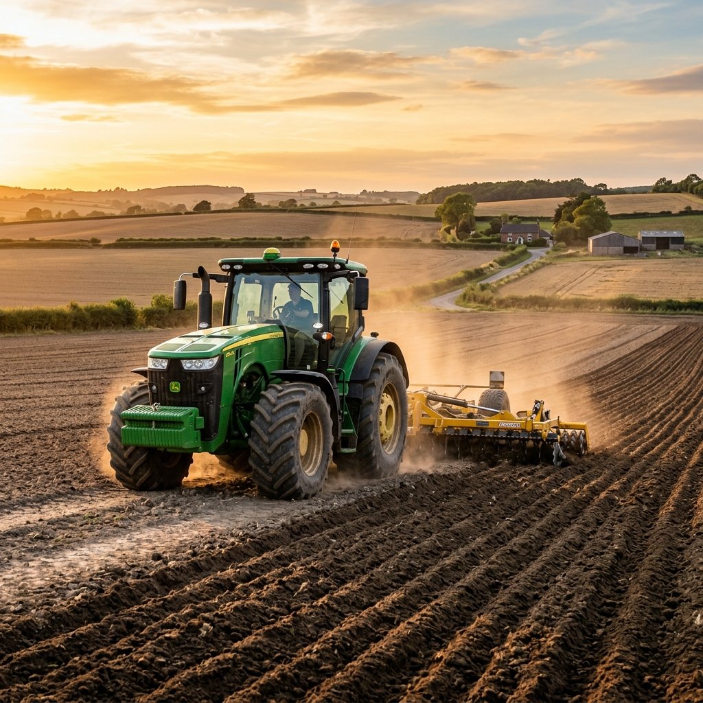 Tractor realizando obras de preparación de terreno en campo agrícola